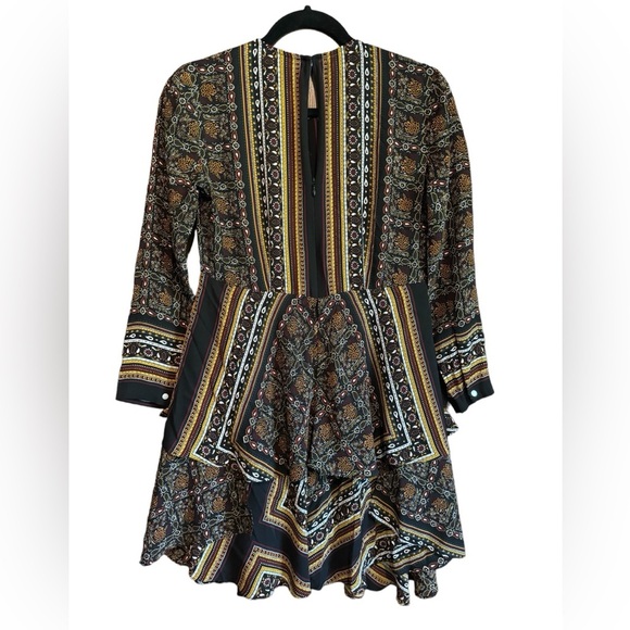A.L.C Woman's Vicky 100% Silk Boho Asymmetrical Long Sleeve Mini Dress, Size 0 - Picture 3 of 9